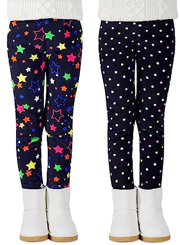 Adorel Leggins Forro Polar Termicos para Niña Pack de 2 Puntos de Colores y Pentagrama 10-11 Años (Tamaño del Fabricante 160)