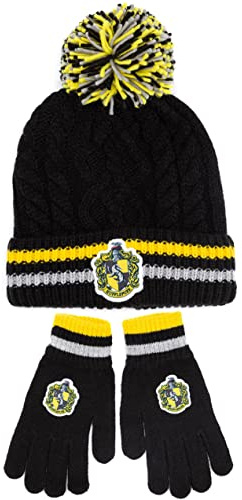 Harry Potter Mössa och handskar set vuxna | Herr dam Gryffindor Ravenclaw eller Slytherin Hufflepuff hus alternativ stickad Pom Pom mössa | en storlek vintermössa, Hufflepuff, one size