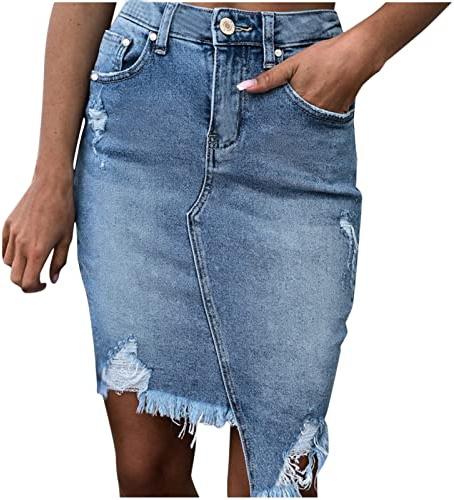 QWUVEDS Nero Locker Sexy Classico Blu Donna Bottoni Borse Gonna di jeans strappata Sportivo, Blu, S