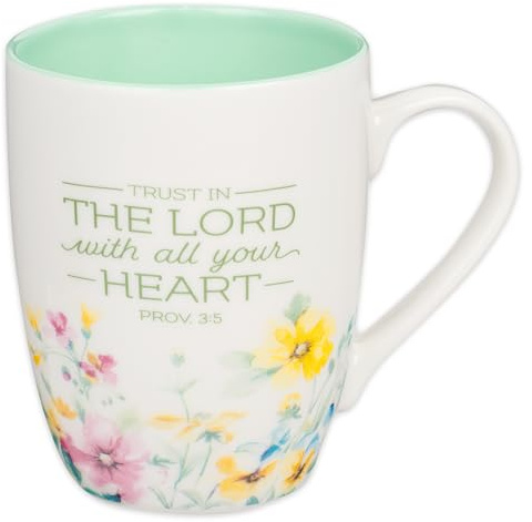 Trust in the Lord Green Wildflower Ceramic Coffee Mug - Proverbs 3:5