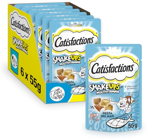 Catisfactions Snack per Gatto, Shake Ups Multivitamins Banchetto ai Frutti di Mare, 6 pacchi da 55g