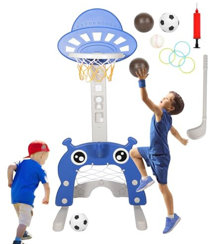 Ansobea Kinder Basketballkorb Set - 4 in 1,Basketballkorb für Kinder,höhenverstellbarer,Fußballtor & Wurfspiel für Kleinkinder - Indoor & Outdoor Sportspielzeug für Jungen und Mädchen