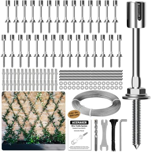 Acemaker Wire Trellis Kit, 20-Set 5/64” (2mm) Crosshead Kit with 98ft Cable