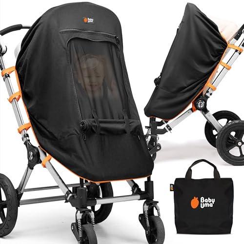 Baby Uma Pram Sun Shade - UPF 50+ Pram Shade, Sun Shade for Pram, Breathable Blackout Mesh Pram Parasol, Parasol for Pram with Zip-up Window, 6+ Months (+Travel Bag)