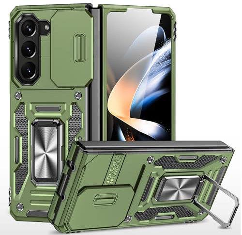 YmhxcY For Samsung Galaxy Z Fold 6 Case,Military Grade Protective Case,With Slide Camera Cover,360° Rotate Metal Stand,for Samsung Galaxy Z Fold 6 5G-Olive Green