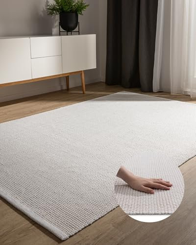 benuta Basic handgewebter Baumwollteppich Ron - Weiß 160x230 cm - Handwebteppich aus 100% Baumwolle - Style: Uni, Minimalistisch, Natural Living - Pflegeleicht für Wohnzimmer Schlafzimmer