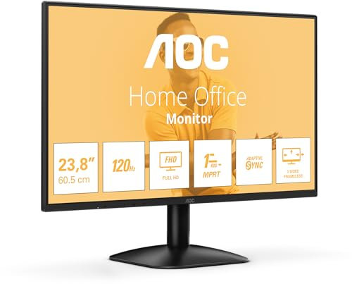 AOC 24B31H Monitor 24 FHD, WLED, 120 Hz, IPS, 1 ms MPRT, Adaptive Sync., Blue Light (1920X1080, 1x D-Sub, 1x HDMI 1.4) Negro
