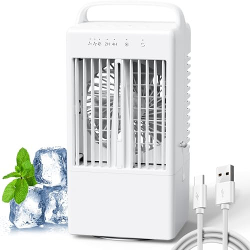 Climatiseur Mobile Rafraîchisseur d'air Portable 4 en 1,Mini Climatiseur Portable Silencieux avec 90° Oscillation,Modes de Brume,3 Vitesses, Minuterie de 4H,Réservoir 900ml pour Chambre Bureau Cuisine