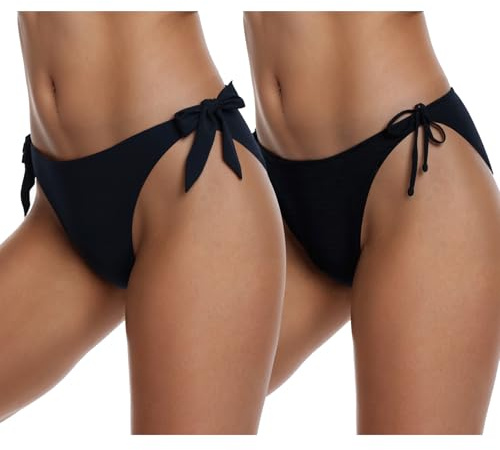 Adigaber Women's Bikini Bottoms High and Low Waisted Sexy Bikini Briefs Swim Shorts 2 Pack