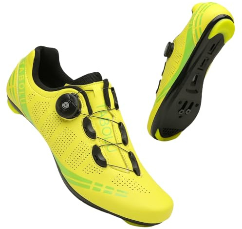 Surwin Road Cycling Shoe Men Women, Breathable Unisex Road Bike Shoes with Look Delta Cleats & 3 Bolt, Swivel Buckle Design Sneakers for Indoor Outdoor, 3.5 UK-11.5 UK (Yellow A,8)