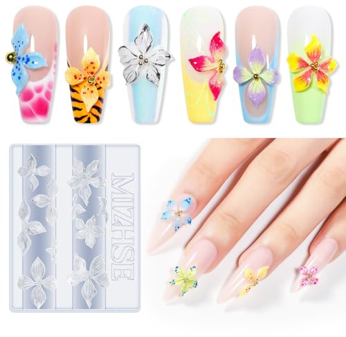 MIZHSE 3D Flowers Nail Mold, Silicone Charming Nail Moulds Different Patterns Mini Decoration Die Manicure DIY Tool