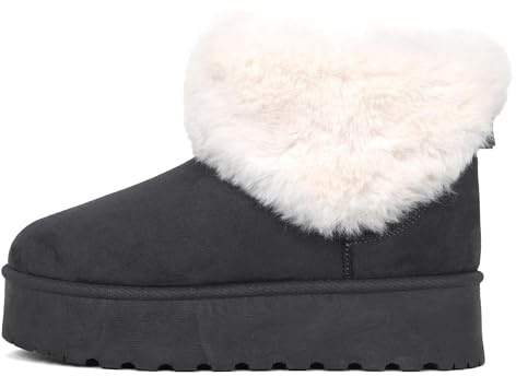 Women Platform Snow Boots – Faux Fur Lined Suede Ankle Boots, Warm Winter Ladies Booties, Fashion Outdoor & Indoor Slip-On Shoes (GREY, Adult, Women, 4, Numeric, UK Footwear Size System, Medium)