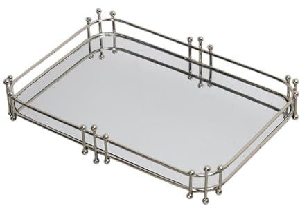 Gcljlmy parfym bricka fåfänga smycken arrangör byrå bricka spegel rektangel servering för byrå smycken parfym makeup (silver)