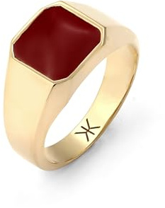 Kuzzoi Anillo de sello para hombre, rectángulo con esmalte rojo, de plata de ley 925, chapado en oro, anillo macizo (10 mm) para hombres en la talla 54-66, 0605912925