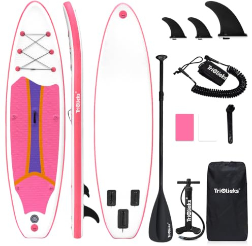 Triclicks 10.6ft/10ft Stand Up Paddle Boards Inflatable SUP Board Surfboard-Beginner's Kit, Adjustable Paddle, Air Pump With Pressure Guage, Fin, Repair Kit, Premium Leash, Rucksack (Style 18, 10.6ft)