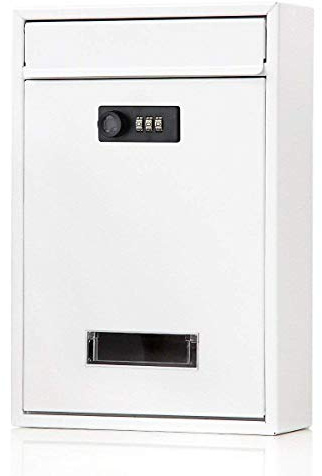 Moderno buzón de metal blanco para montaje en pared con cerradura de combinación de 3 dígitos, gran capacidad, buzón estilo americano con cerradura para una entrega segura de correo