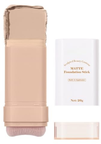 Matte Concealer Foundation Stick, Full Coverage for Dark Circles, Acne & Redness, Blemishes & Contouring, Long-Lasting Korean Waterproof Formula for All Skin Tones, Built-In Kabuki Brush (2# Nature)