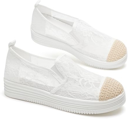 GLAMORA Bailarinas Mujer Manoletinas Zapatos Planos Slip On Transpirables Encaje Verano Suela Goma Antideslizante Plataforma Ligera Cómodos Calados Mocasines Elásticos