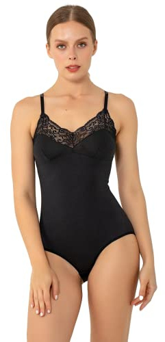 miorre Women's Thin Adjustable Strap Lace Cotton Modal Blend Bodysuit (Medium/Large)