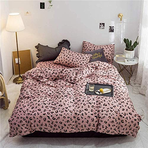 leopardato per e donne, set di biancheria da letto in cotone rosa, splendido e morbido copripiumino per letto singolo con 1 federa per cuscino, cerniera, reversibile, moderno, 2 pezzi