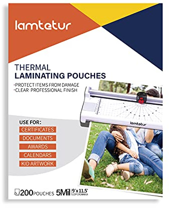 Lamtetur Thermal Laminating Pouches 9x11.5 Inches, Holds 8.5 x 11 Inch Sheets,5mil 200Pack Hot Laminate Films, Clear Laminator Papers, Letter Size Lamination Sheets (125Mic 200Pcs)