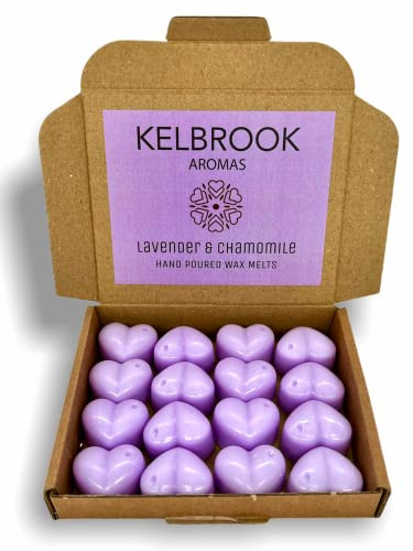 Kelbrook Aromas Lavanda e Camomilla, 16 cere di soia fuse a mano, profumo intenso, vegan friendly, adatto per scaldacera elettrici da 40 W e candele di cera, 16 pezzi