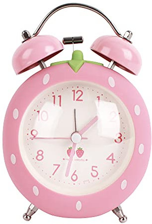 LA HUATE Students Seniors Alarm Clocks Twin Bell Bedside Alarm Clock Silent Non Ticking Desk Travel Clocks with Nightlight (Pink(Strawberry Oval))