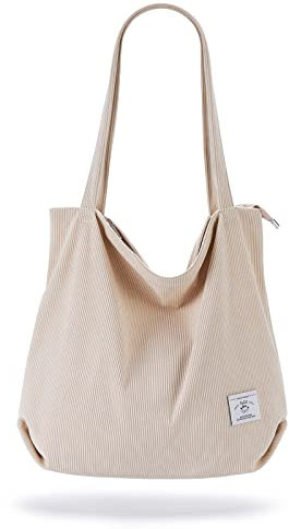 KALIDI cord Tasche Damen Umhängetasche mit Reißverschluss,Groß Shopper Tasche Tote Bag Handtasche Schultertaschen für Arbeit Büro Reisen Einkaufen Schule und Alltag
