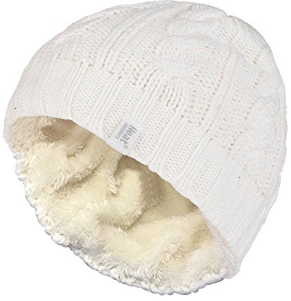 HEAT HOLDERS - Womens Thermal Fleece Lined Cable Knit Winter Beanie Hat 3.4 tog (One Size, Cream)