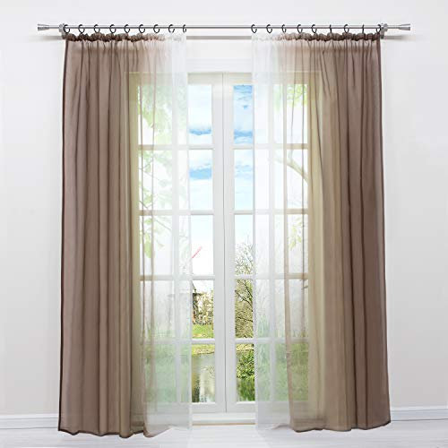 HongYa 2er-Pack Farbverlauf Gardinen Transparenter Voile Vorhänge Schals mit Kräuselband H/B 145/140 cm Braun