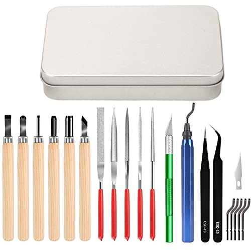 Miluosong 25pcs Precisio with Deburring Tool, Craft Knife,hand File,Carving Knife Suitable for sanding, carving, modeling, cutting, scraping,3D Printing Deburring kit