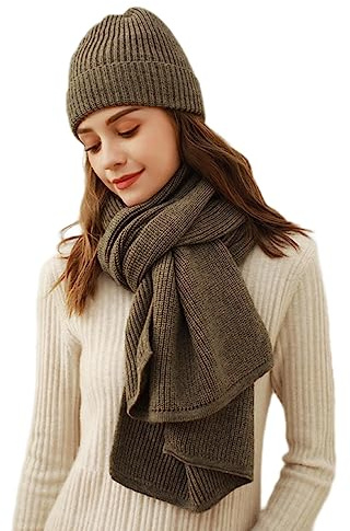 Winmany Women Winter Knitted Hat Scarf Set Solid Color Beanie Hat Neck Warmer Ski Cap