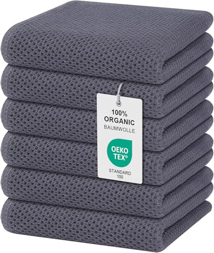 Moosfor Diskhanddukar 100 % bomull, set om 6 32 x 72 cm, mjuka diskhanddukar, kökshanddukar, absorberande kökshanddukar, tjock premium diskhandduk, disktrasa, rengöringslappar, mörkgrå