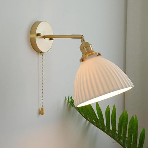 HerfsT Mur hts Or Rétro Blanc Mur en Céramique ht Interrupteur à Tirette Finition Laiton Chambre Salon Salle à Manger Couloir Tenture Murale ht Intérieur