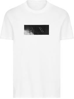 Armani Exchange Mens Faux Leather Elongated Box Logo Tee, Off-white, XL