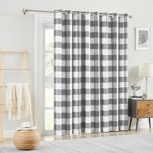 Melodieux Buffalo - Cortinas a Cuadros Extra Anchas para Puerta corrediza de Cristal, Cortinas divisoras de habitación con Aislamiento térmico para Sala de Estar, Cortina Opaca con Ojales, Cortina de