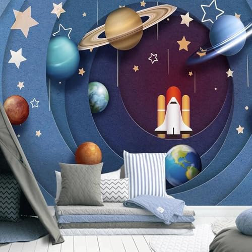 MIXUEXUNLU Space Planet Star Rocket 3D Wallpaper Mural Children's Room Living Room Sofa TV Background Wall Home Decoration