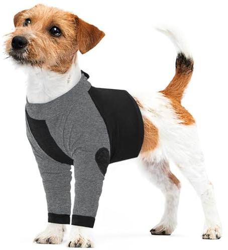 LeLePet Post Op Dog Suit, Dog Bandages for Legs, Pet Body Suit Joint Protection Elbow Protector, Anti Lick & Bite Dogs Front Leg Support, Black L
