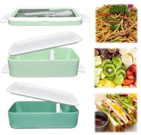 KYYGKY Lonchera de Trabajo 1600ml,Fiambrera Comida Trabajo con 2 Capas y Cubiertos, Bento Box con Compartimentos y Tapa de Cierre, Fiambrera Comida Trabajo Termica para Trabajo Escuela Picnic