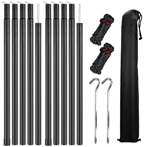 Tältstolpar för presenning, KescherAb justerbara presenningsstänger i aluminium, presenningsstänger set med 2 för tältfluga, markis, utomhuscamping, vandring, backpacking och regnfluga med pinnar och