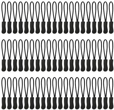 LUFFLOK 60 Piezas Tiradores de Cremallera, Recambio para Cremallera Negra, Etiquetas para Cremallera, Extensor de la Cremallera para Mochilas, Tiendas de Campaña, Maletas, Chaquetas, Equipaje (Negro)