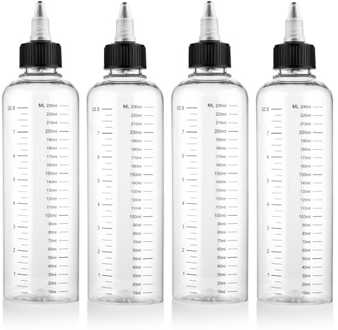 COMNICO 4 Pack Applicator Bottle for Hair, 8.5oz Soft Squeeze Empty Oil Dispenser Hair Color Applicator Root Hair Dye PET Plastic Refillable Bottles for Salon Sylist with Graduated Scale and Twist Top