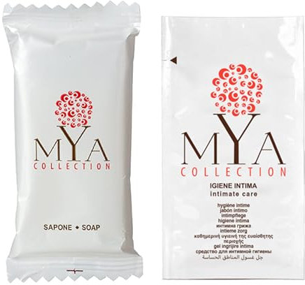 Bagnodoccia shampoo in Bustina da 10 ml + 100 pz di Saponetta 9 gr in bustina Combo doccia-gel e saponetta monouso Linea Cortesia Mya Collection gel doccia e sapone per Hotel, B&B,agriturismi