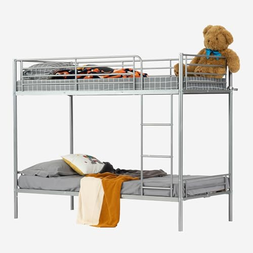 MEUBLE COSY Lit superposé 2 Places 90x190cm Cadre de Lits en métal pour Enfant Adulte, Style Industriel, Gris