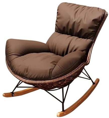 Reclining Rocking Chair Adjustable Lounge Chair Single Sofa PE Rattan Relax Armchair for Balcony Living Room Patio Office (Brown) - Comfortable & Stylish