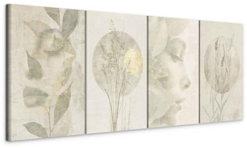 murando - Set di 4 Pezzi Quadri Fonoassorbenti Grandi Componibili Donna Botanica Volto Naturale 240x90 cm (4 pz. 60x90 cm ognuno) - - Quadro Acustico Stampa su Tela Camera da Letto a-H-10145-b-a