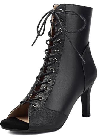 Qynthra Stivaletti Donna Nero Allacciatura Punta Scoperta Caviglia Tacco Alto Piattaforma Stiletti Chiusura Laterale Cerniera Palco Performance Spettacolo Costume,Black 11cm,45 EU