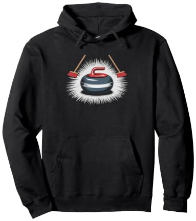 Funny Curling Player Mascot Animal Sweep Broom Cartoon Humor Pullover Hoodie