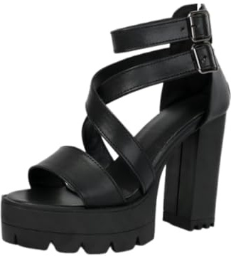 Sandales gothiques plateforme talons carrés femmes escarpins gladiateur | et une fermeture éclair arrière, parfait pour les soirées en club, les concerts, le cosplay et les tenues de tous les jours