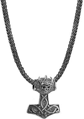 Kuzzoi Herren Silber-Halskette mit großem Thors-Hammer Anhänger, 925er Sterling Silber oxidiert, Länge 50cm, Königskette Herrenkette mit Anhänger